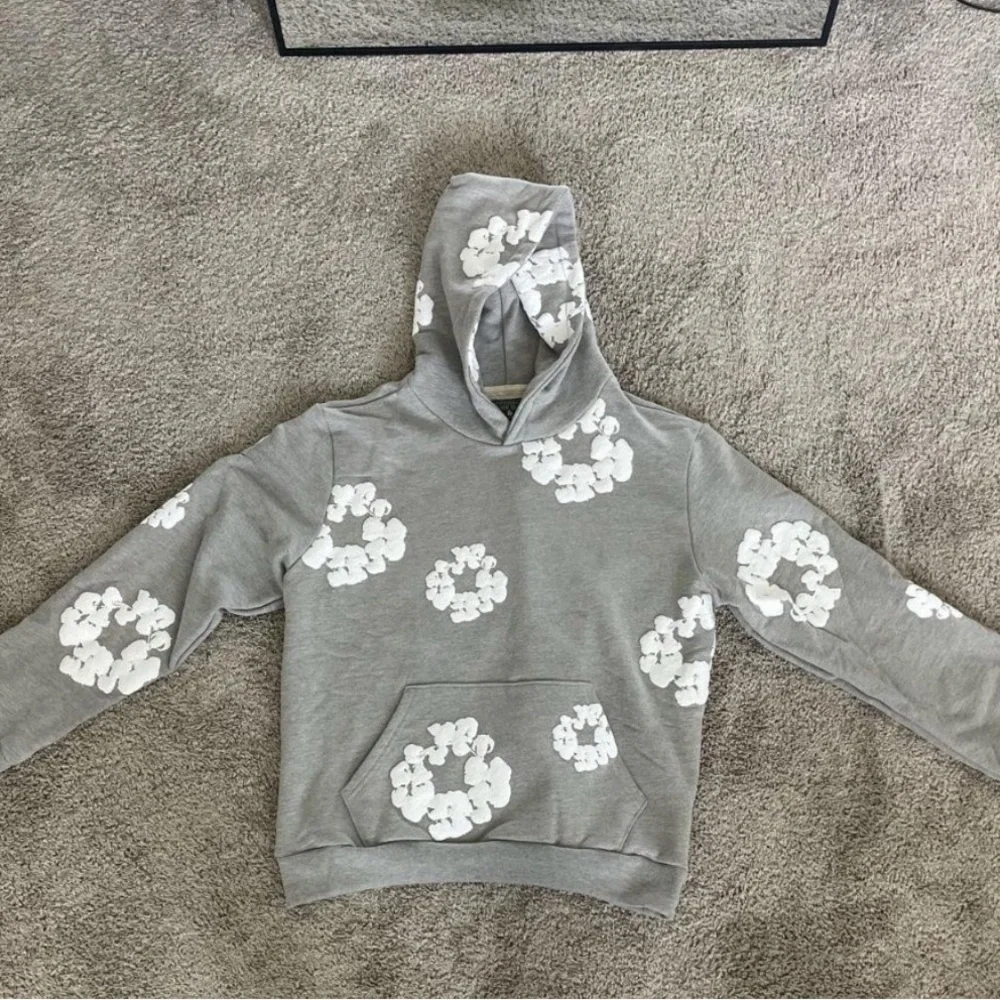 Sweaters | Gray Hoodie With White Floral Design | Poshmark